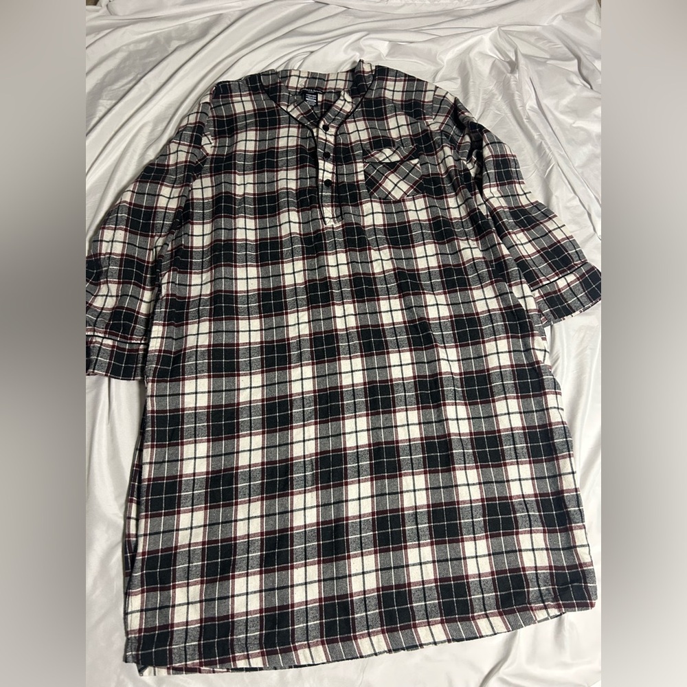 Ashford & Brooks Flannel Nightgown Plaid Sleepwear Sz Large Pockets